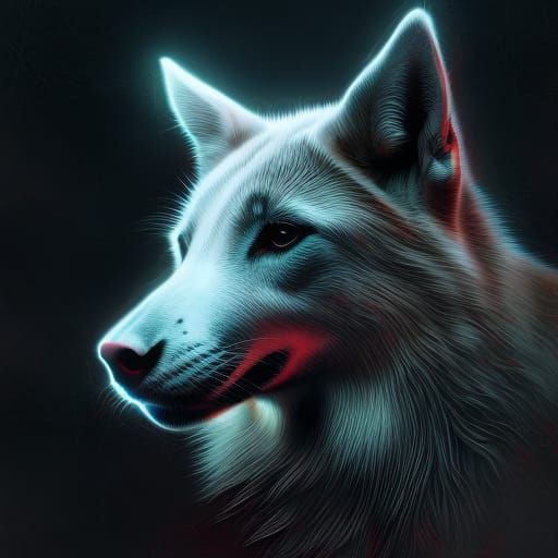 Cyberpunk Furry Dog Portrait with Golden Outlines