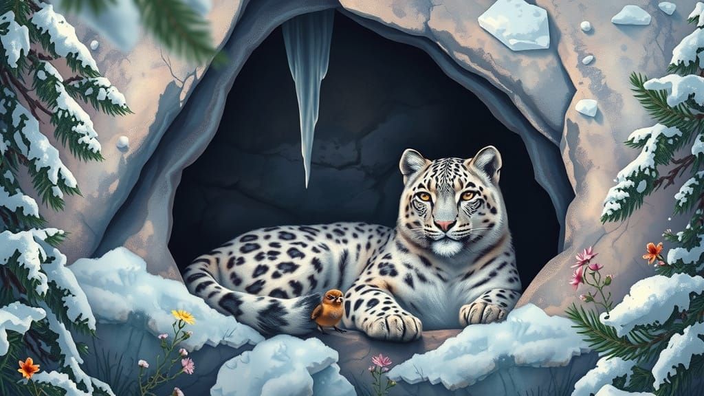 Snow Leopard Sanctuary in Gurney, Stalenhag, and Loish Style
