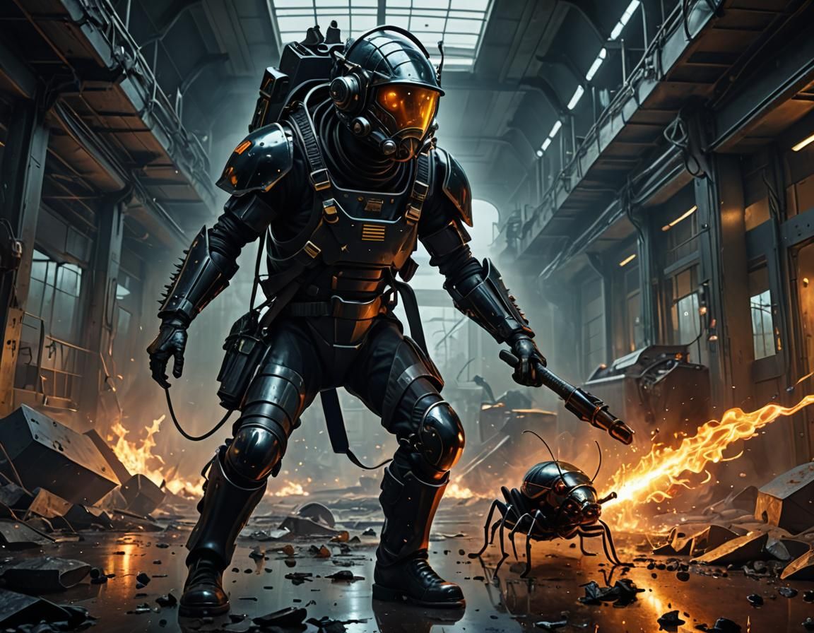 Woman Exterminates Alien Cockroaches with Flamethrower