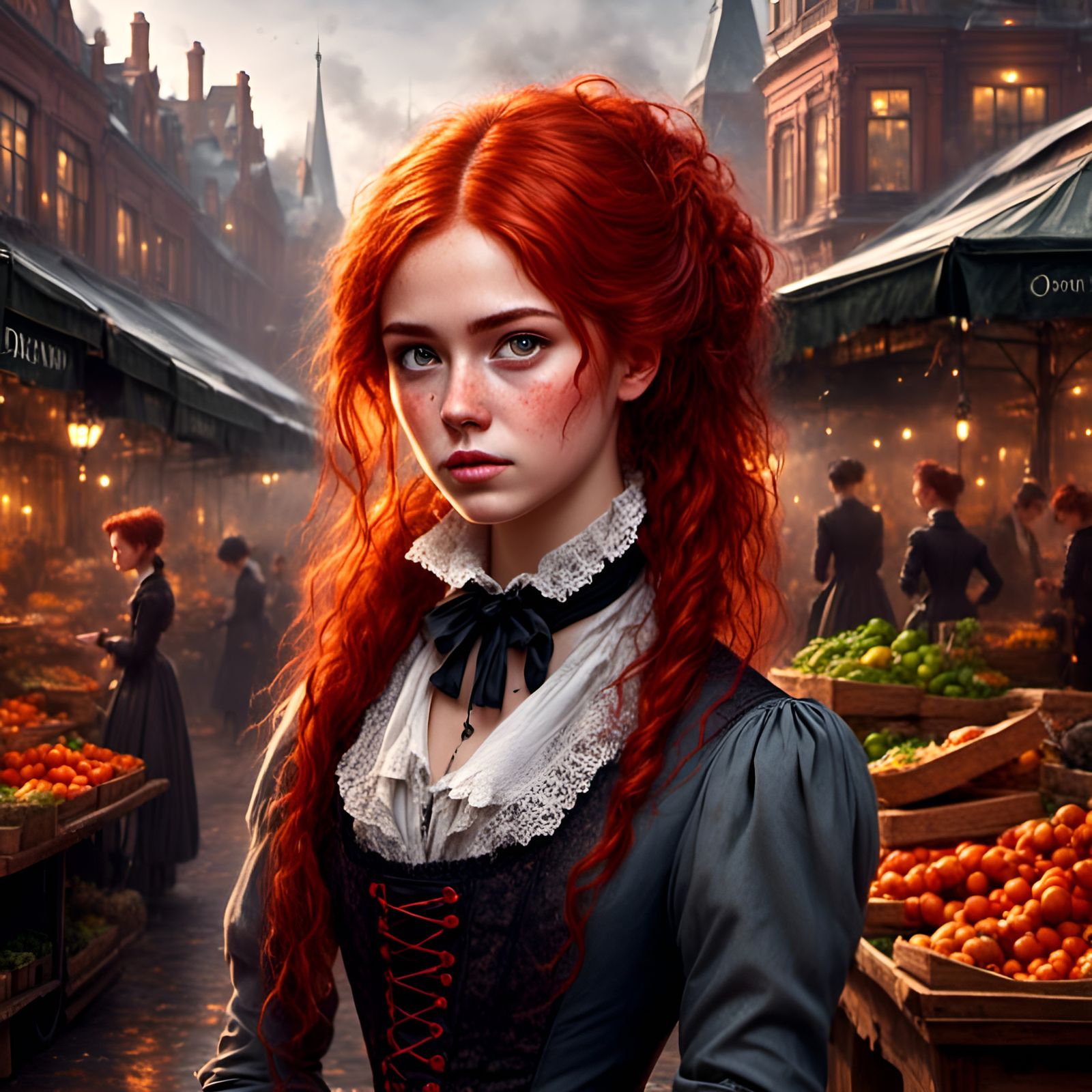 Victorian Market Maiden with Red Hair