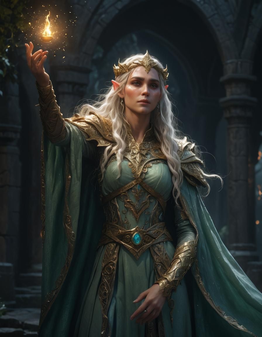 Elven Queen in Magical Realm: Hyperrealistic Art