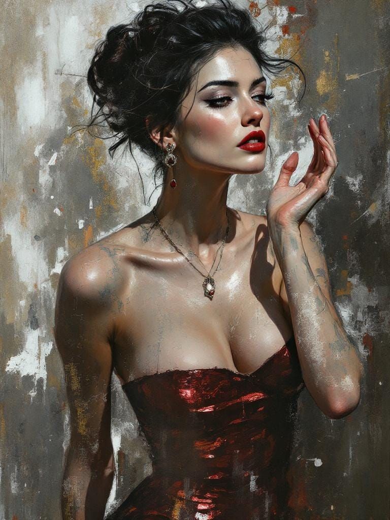 1950s Pin-Up Portrait in Charcoal and Paint