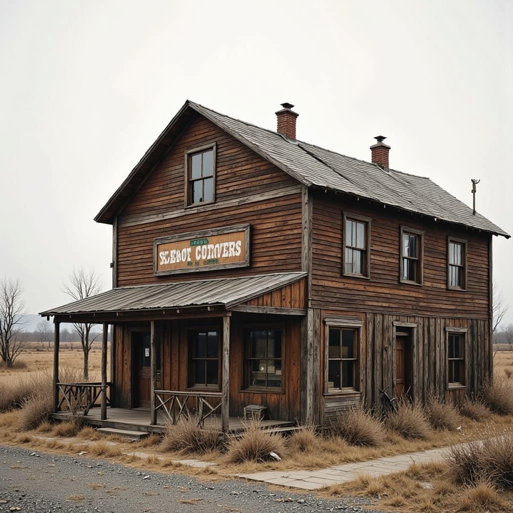 Weathered Western General Store in a Desolate Landscape
