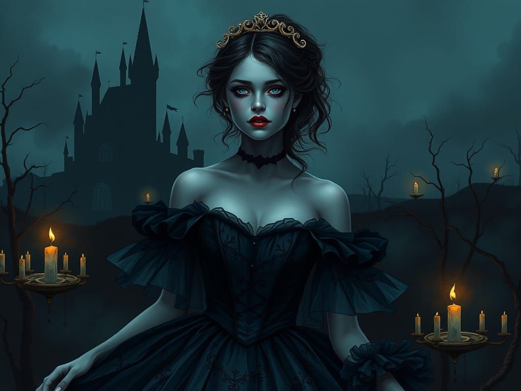 Surreal Princess in Dark Fantasy Ball Gown