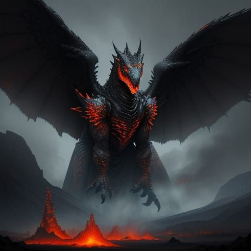 Crimson and Ash Dinosaur Lord with Fiery Crest