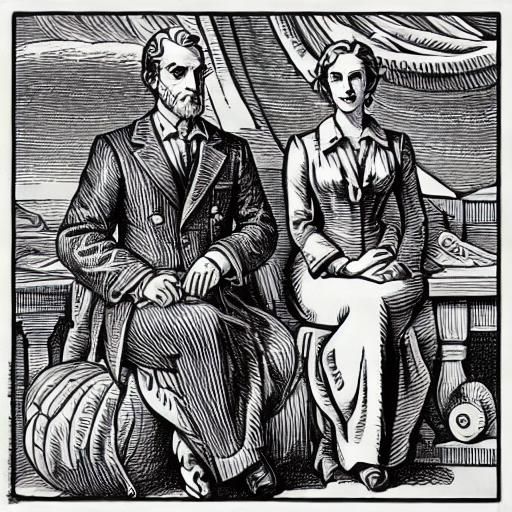 Iconic Suit and Dress in Black and White Engraving