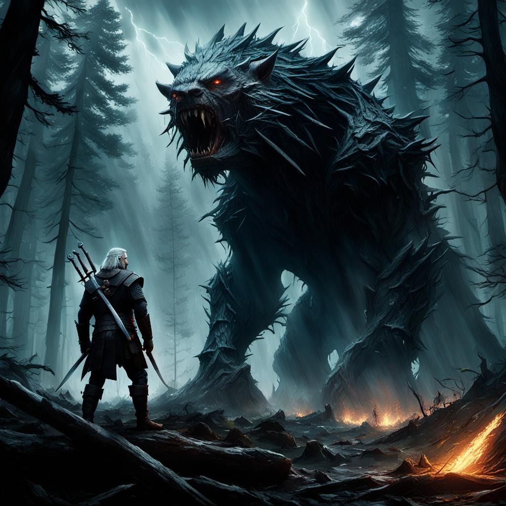 Geralt fighting monsters