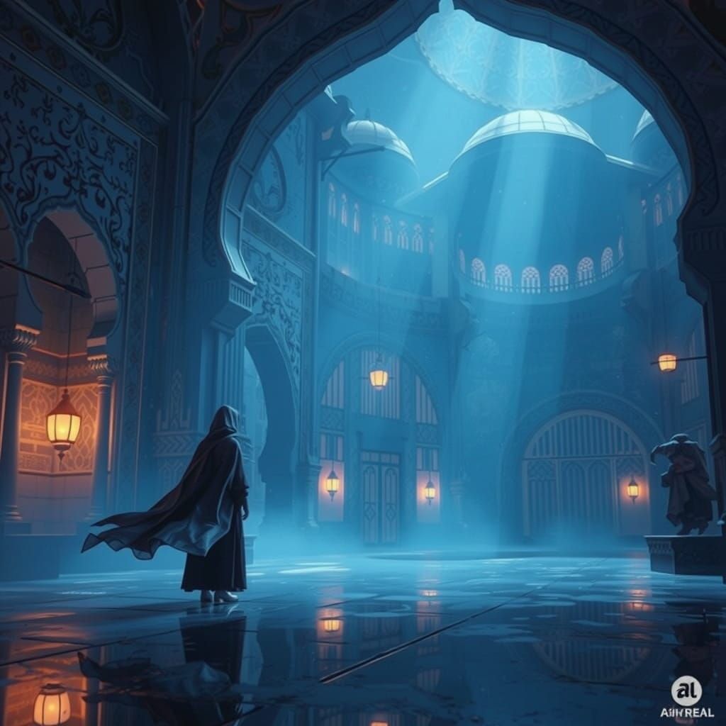 Mystical Arabian Night with Woman in Cloak