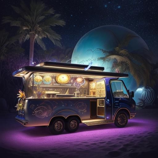 Futuristic Food Truck on Tropical Alien Planet
