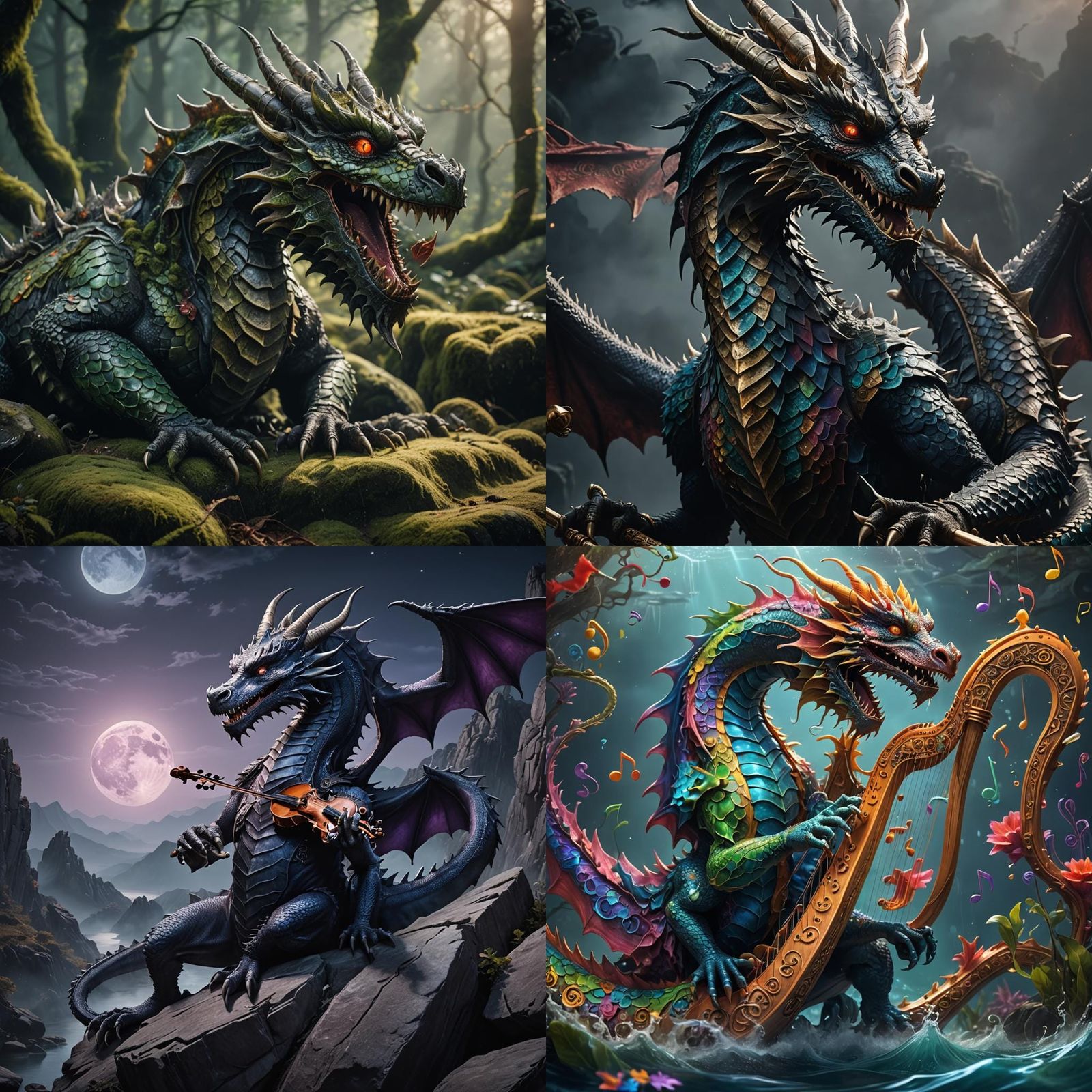 Hyperrealistic Musical Dragon in Cinematic Style