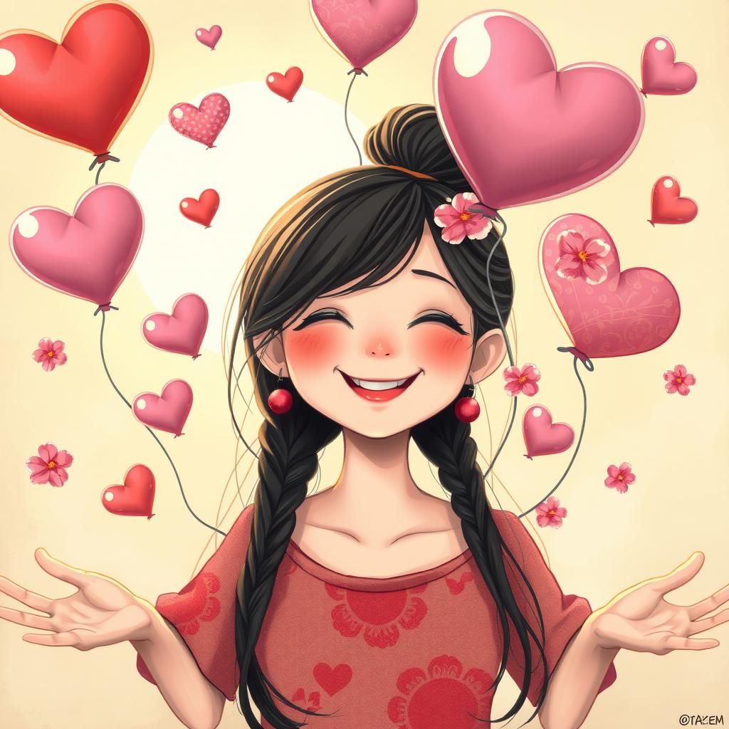 Whimsical Woman Spreading Love in Pop Surrealist Style