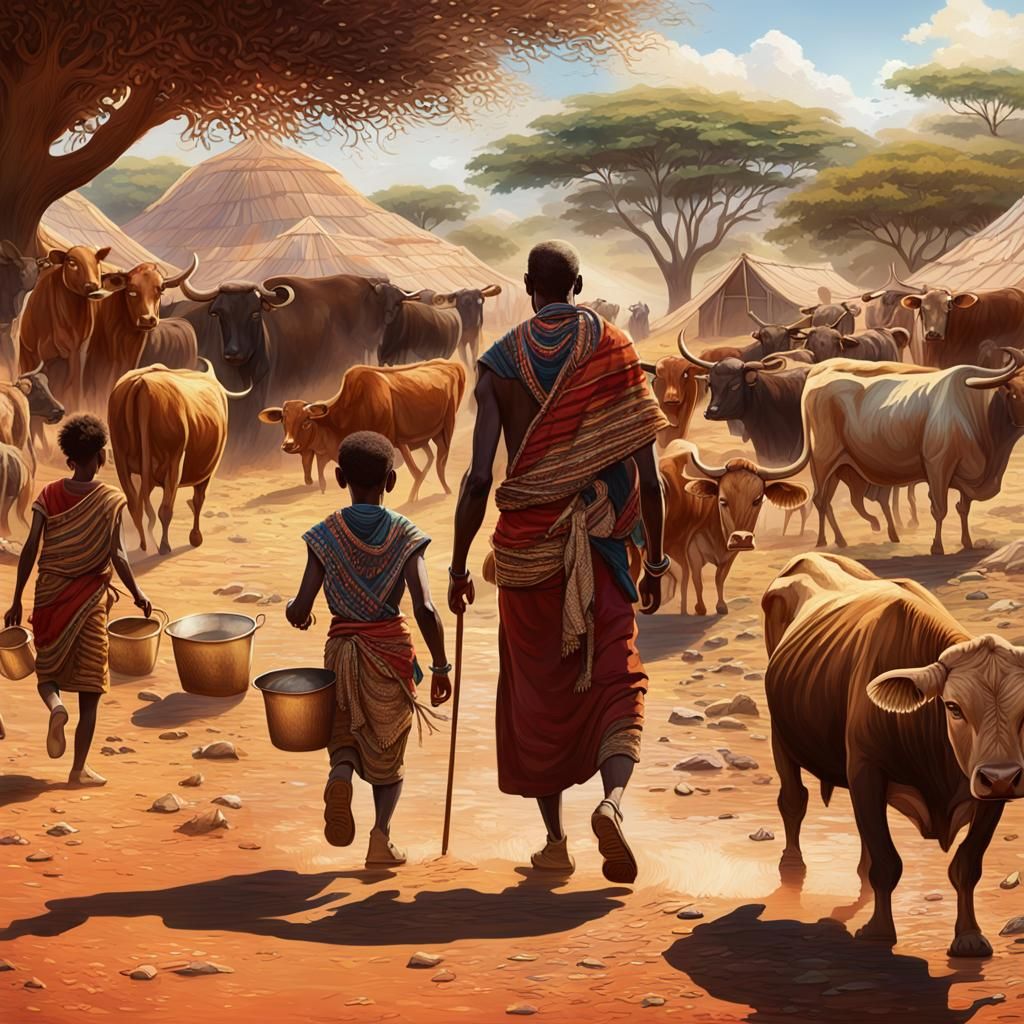 Vibrant Masai Village Life in Earth Tones