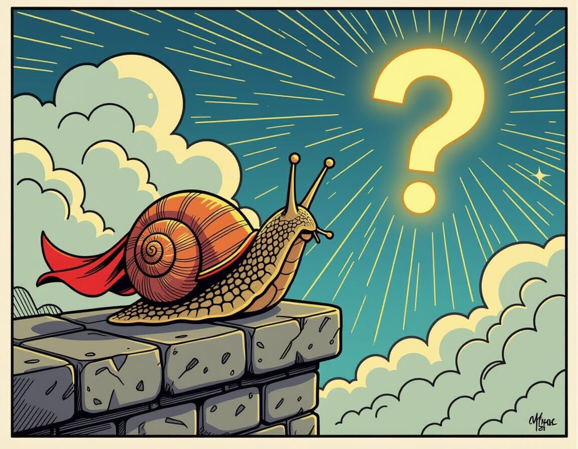 Heroic Snail and Glowing Question Mark in Comic Style