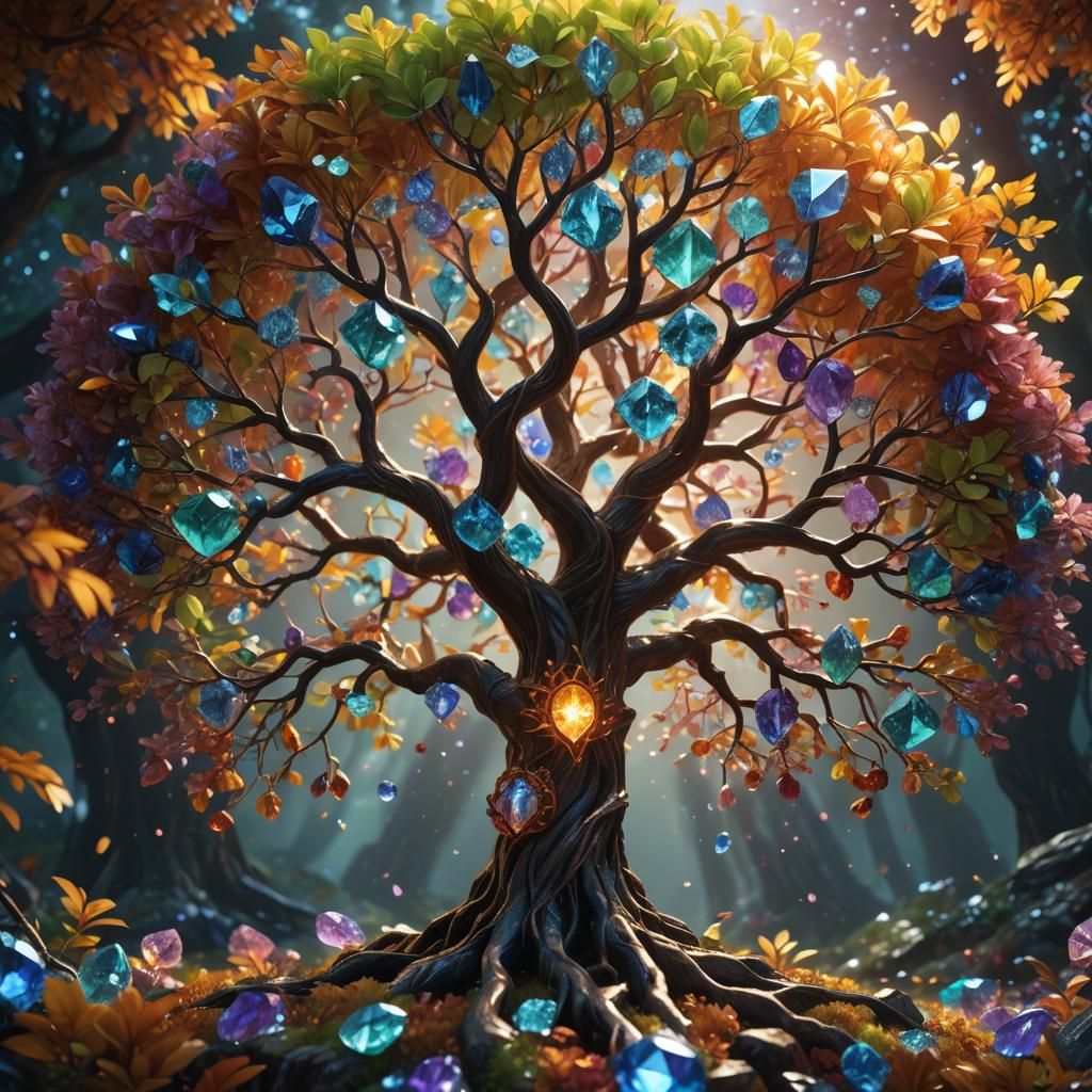 Majestic Tree of Life with Glowing Crystals