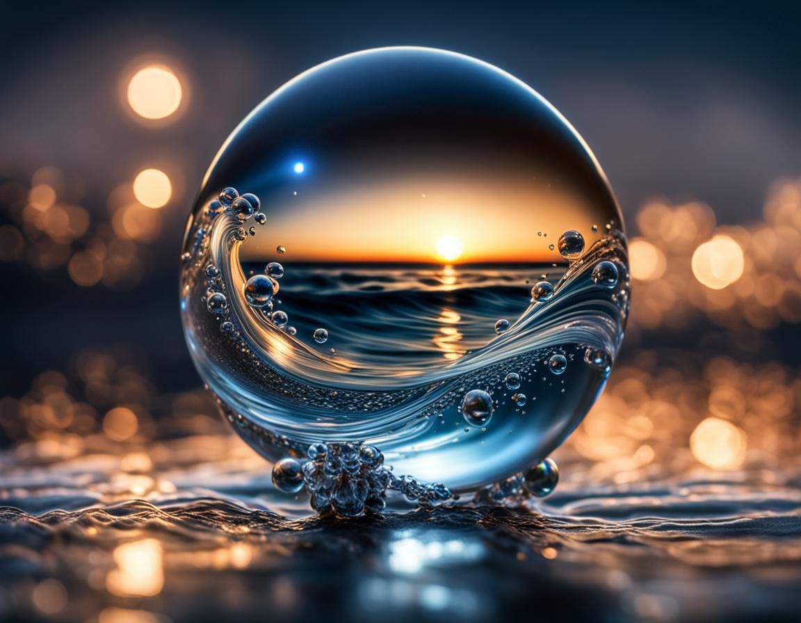 Mysterious Transparent Pearl Reflecting Sparkling Waves