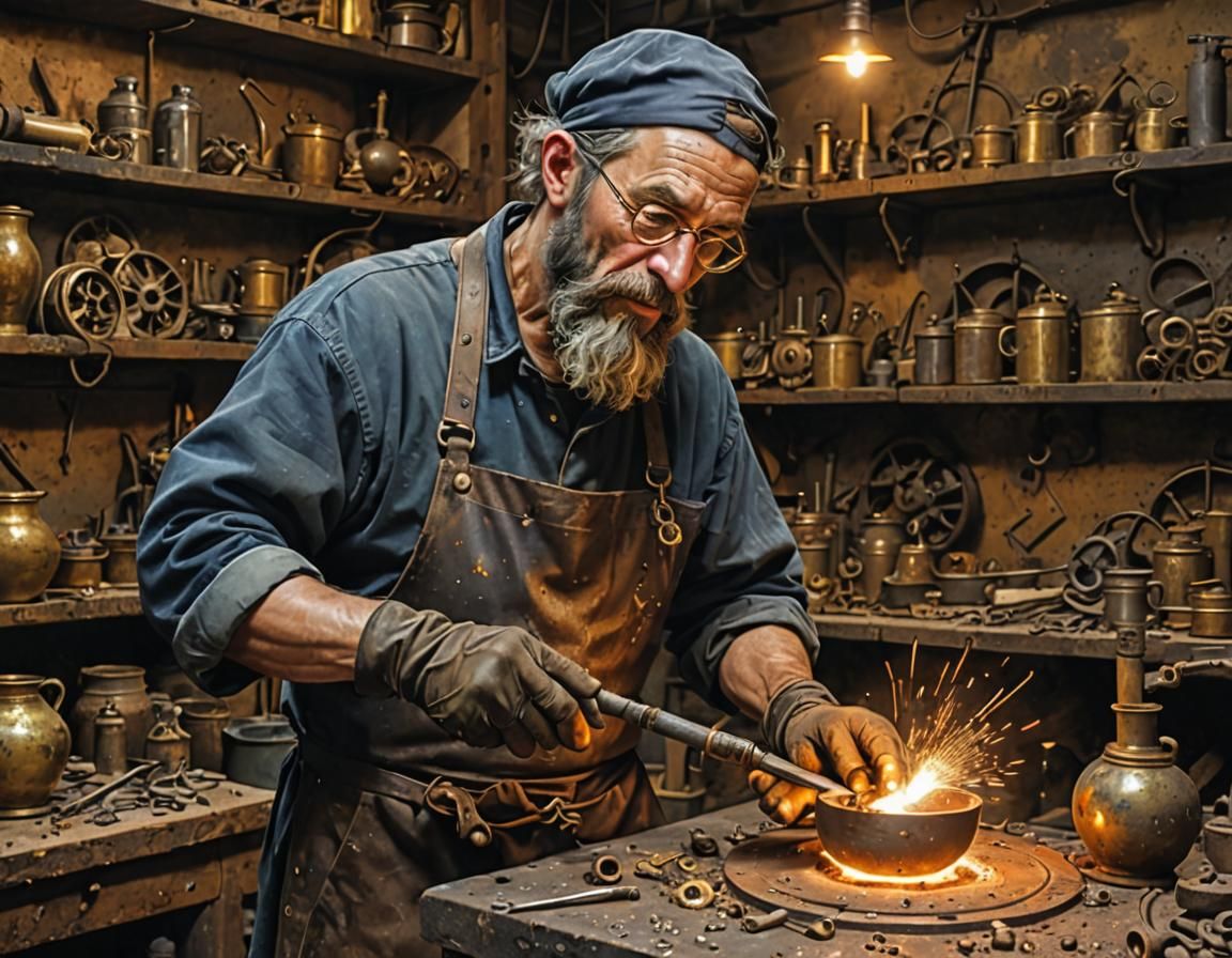 Fabulous Alchemist Transmuting Metal into Gold