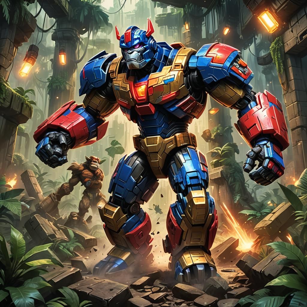Optimus Prime as Donkey Kong in Jungle Ruins