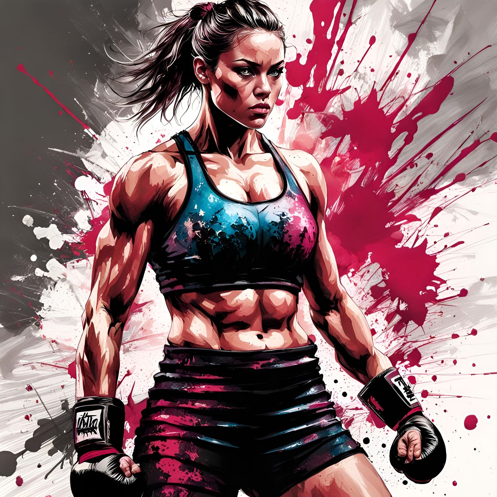 Intense Female MMA Fighter as Speedpaint Art