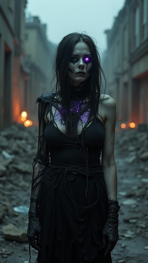 Terrifying Woman in Ruined Street: Biomechanical Horror