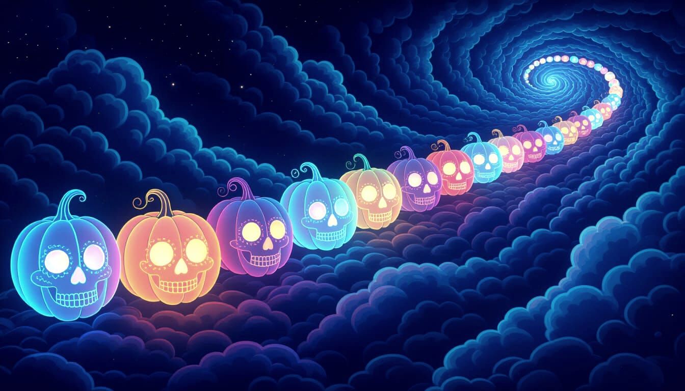 Holographic Zentangle Pumpkins and Skulls in Event Horizon