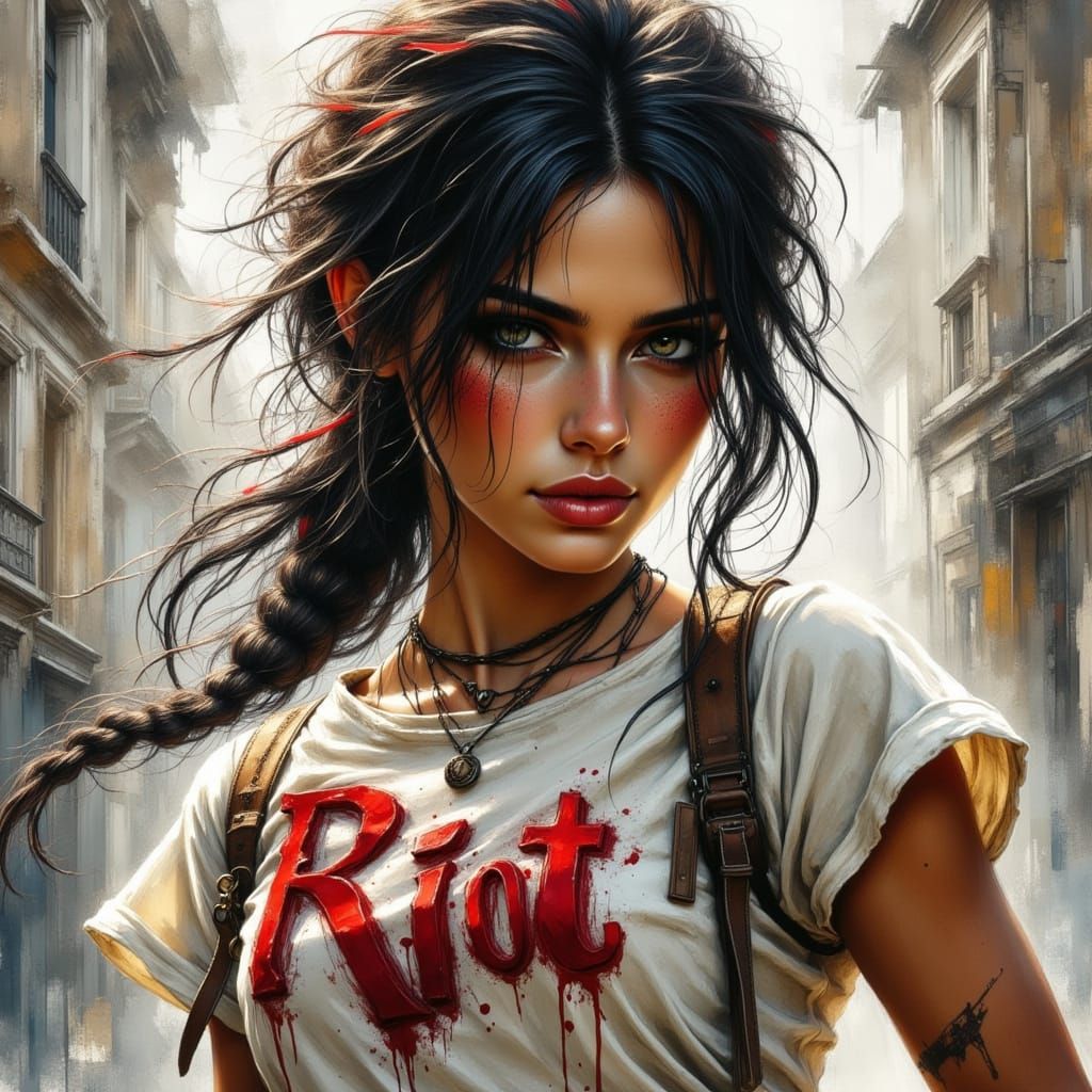 Lara Croft Action Shot with Graffiti Tee