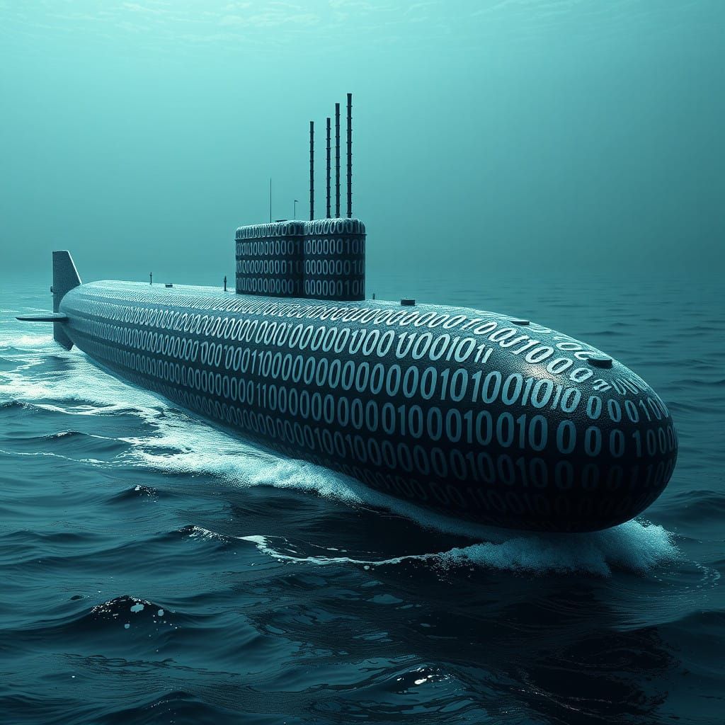 Sleek Zero Constructed Submarine in Disturbed Water