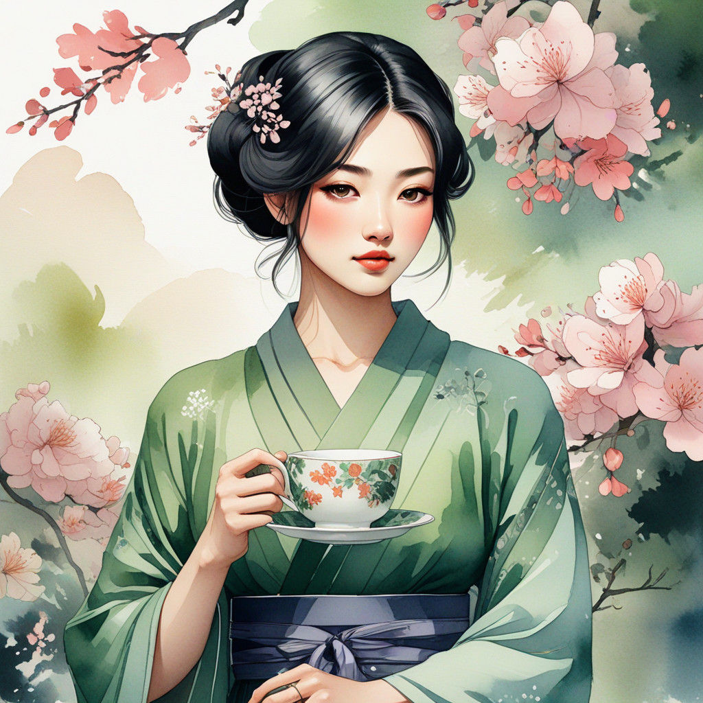 A Poised Geisha in Traditional Japanese Attire