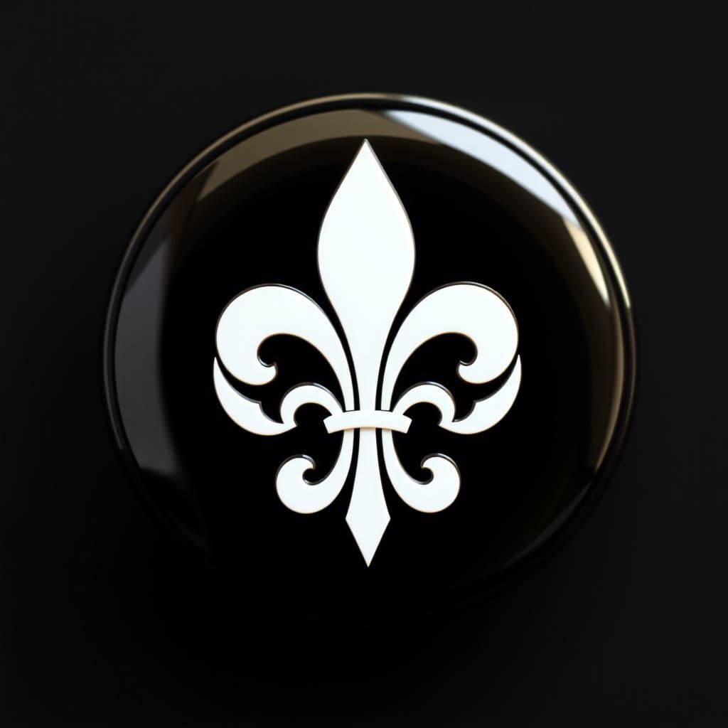 Fleur de Lis Emblem on Black Button in Art Deco Style