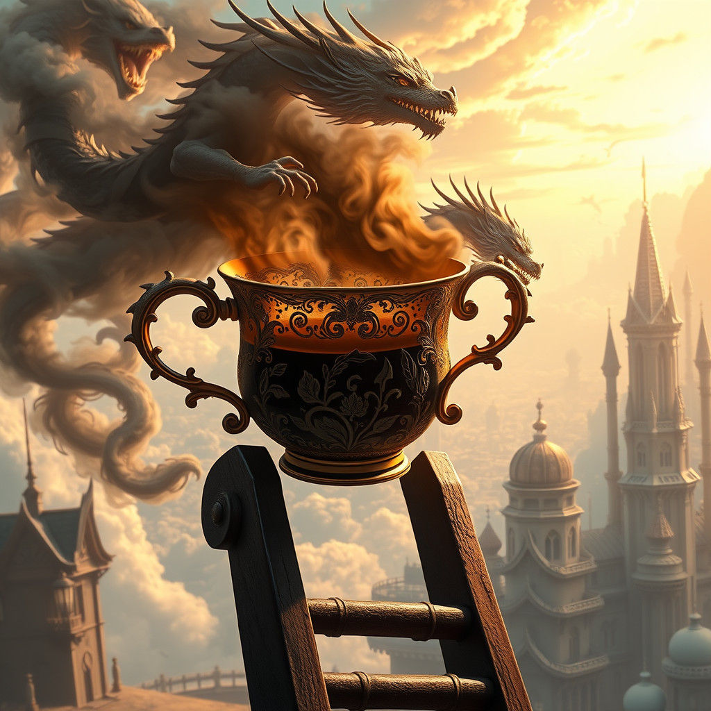 Coffee Cup Cityscape with Dragons, Concept Art
