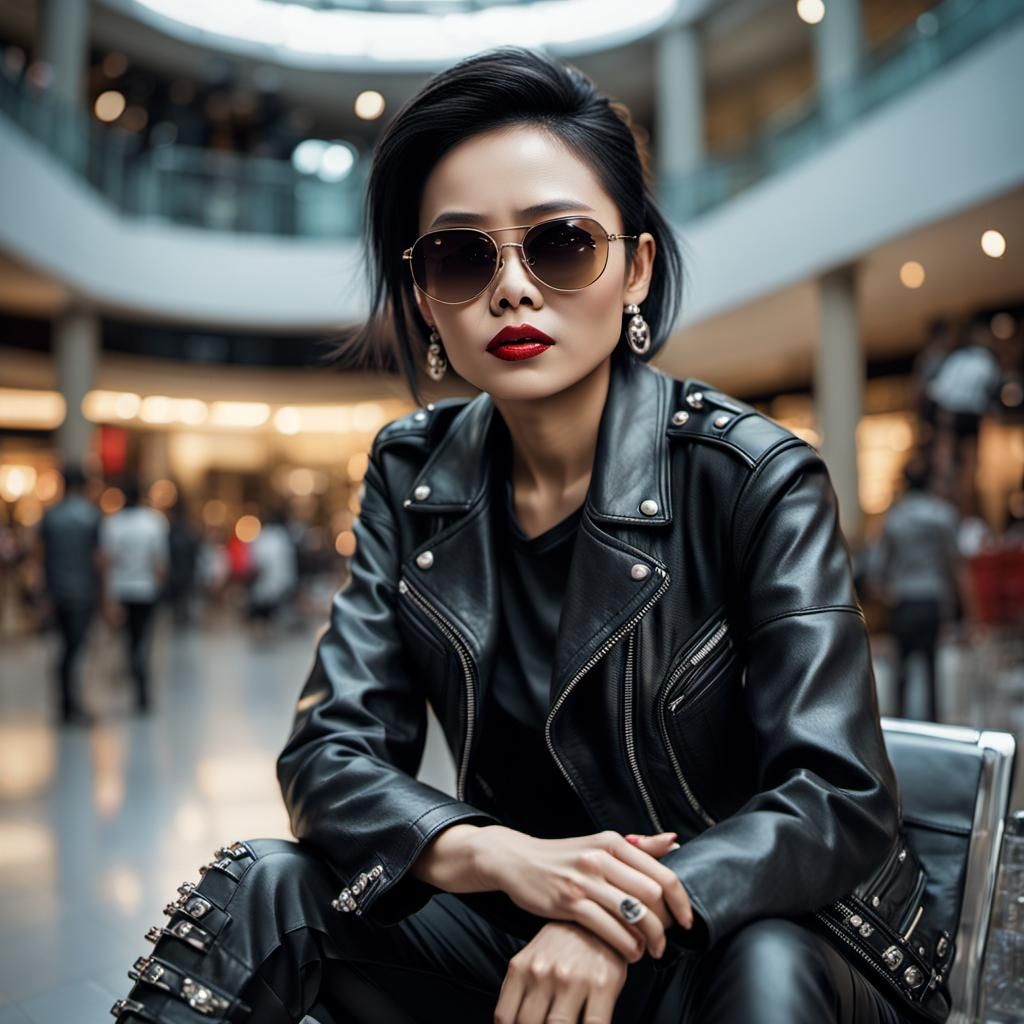 Rebellious Biker Woman Portrait in Cinematic Lighting