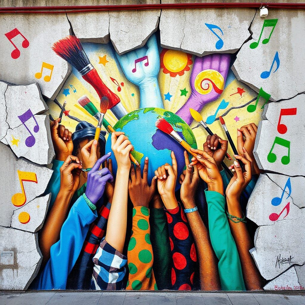 United Hands Break Through Concrete Walls in Vibrant Street ...