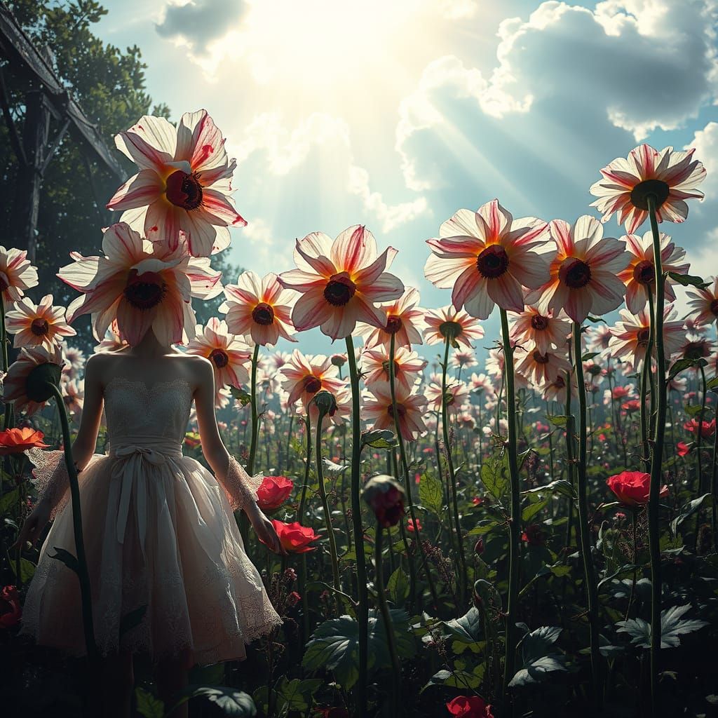 Surreal Horror Garden with Human-Eyed Flowers