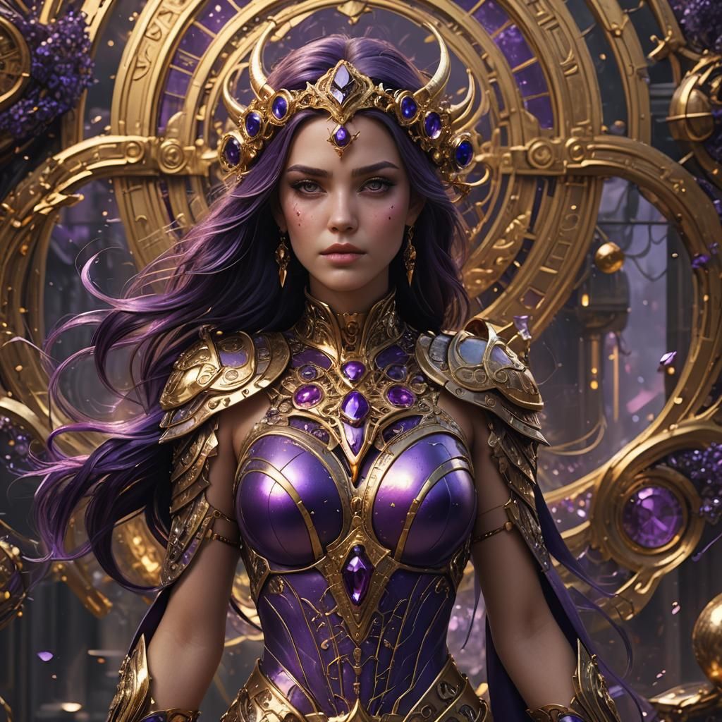 Woman with Gold and Purple Highlights in Matte Painting Styl...