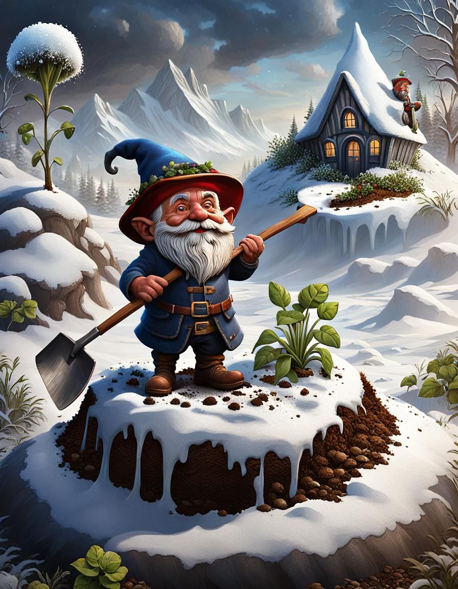 Gothic Gnome Greets Spring: A Garden Scene