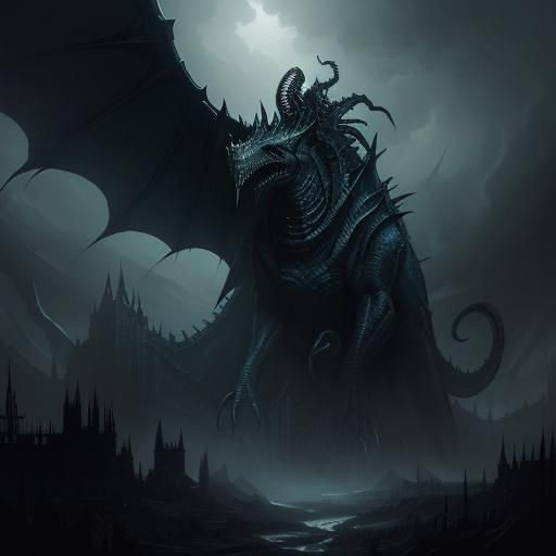 Enormous Serpent Emerges from Darkness: Dark Fantasy
