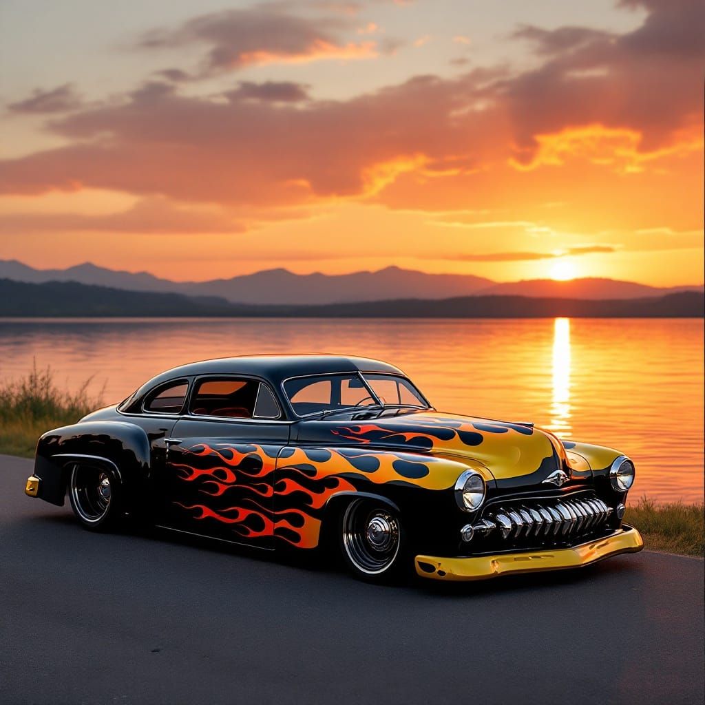 Custom 1950 Mercury Hot Rod at Sunset