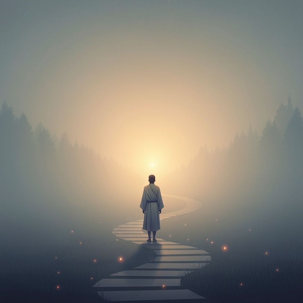 Ethereal Journey: Figure Guided by Inner Light