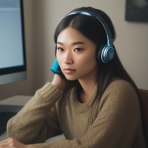 Person in Headset Having Computer Conversation