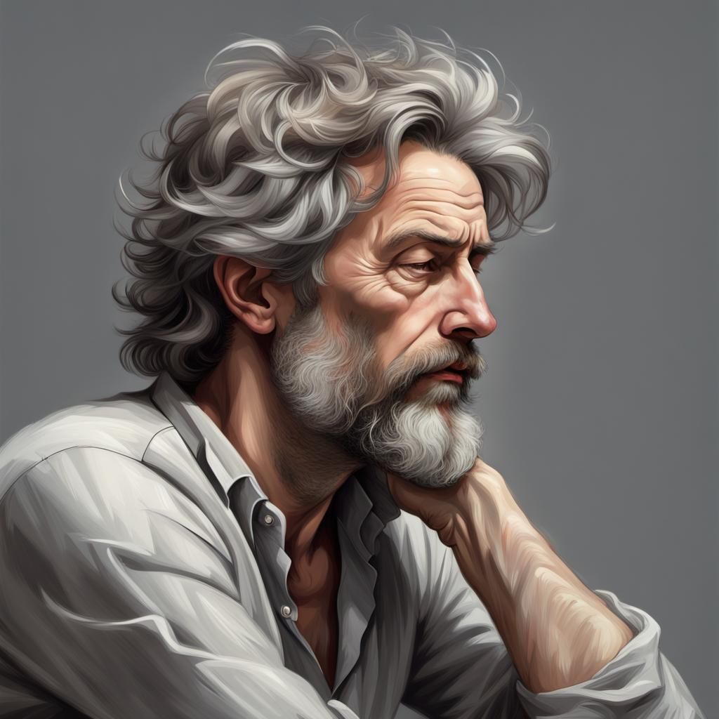 Sleepy-Eyed Man in Charcoal Painting Style