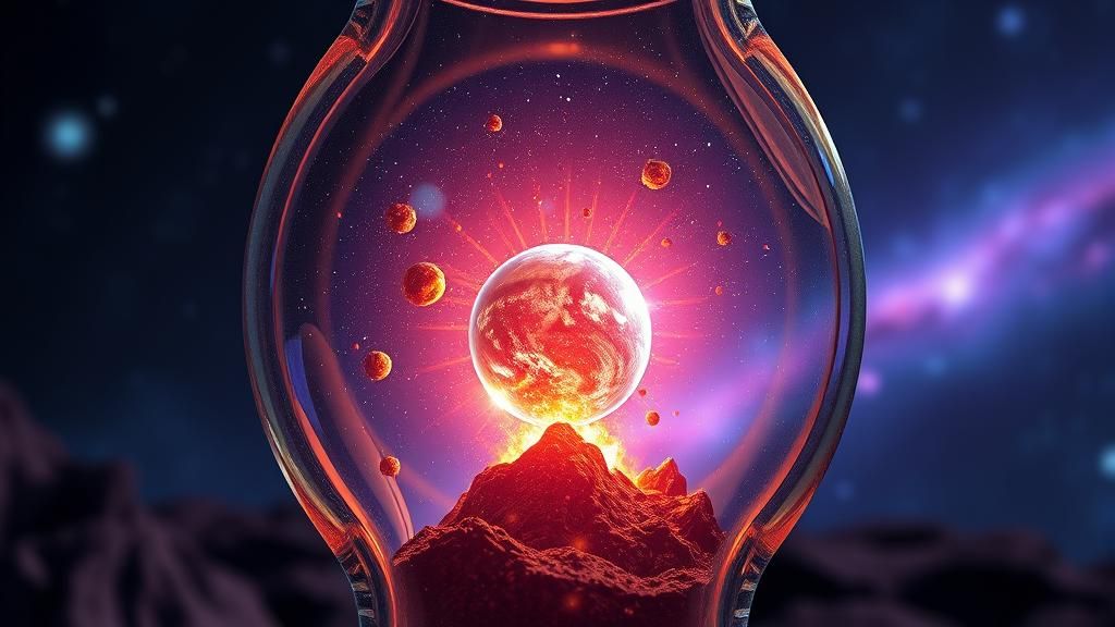 Exploding Alien World in Crystal Hourglass: 3D Render