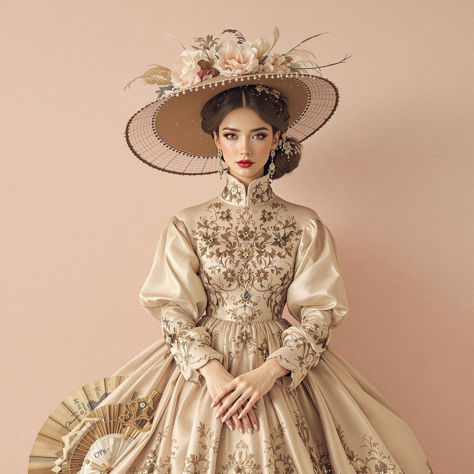 Elegant Lady in Vintage Phototriadic Portrait