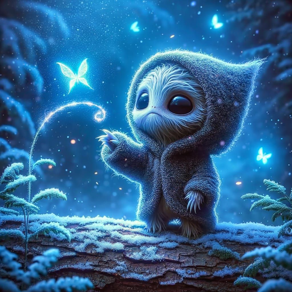 Alien Creature Creates Leaf Silhouette with Magic