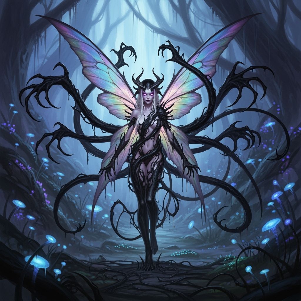 Demon Fairy Fused With Venom Symbiote In Dark Fantasy