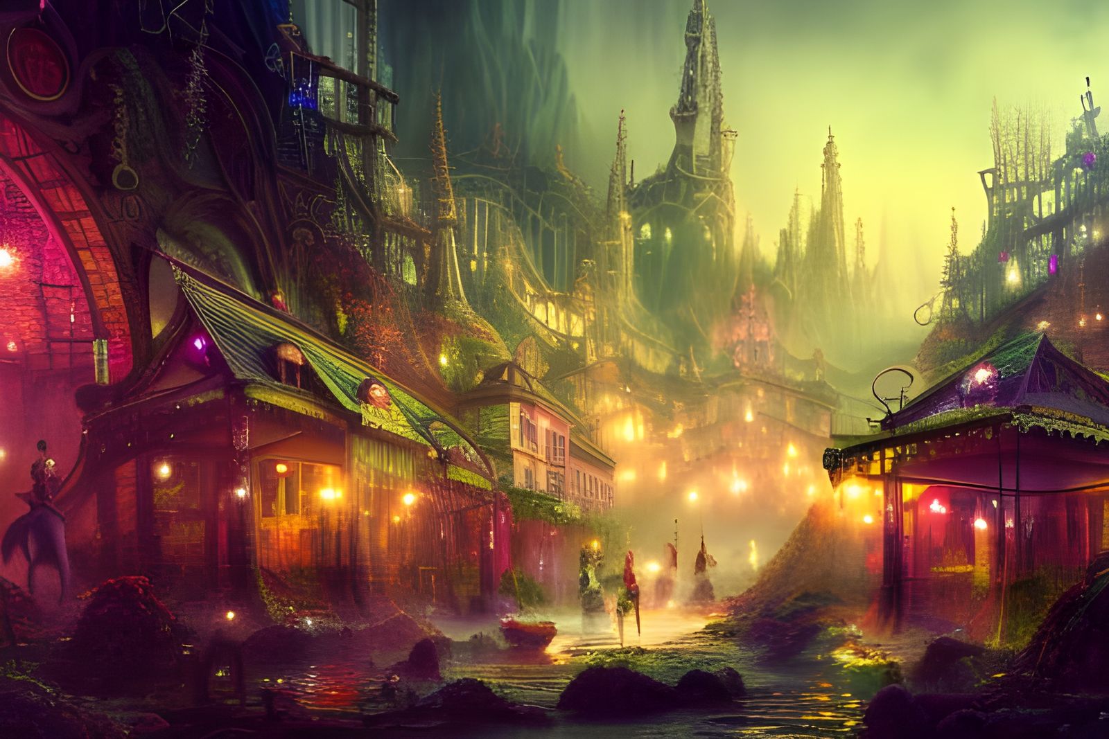 Colorful Fairy Town Digital Illustration