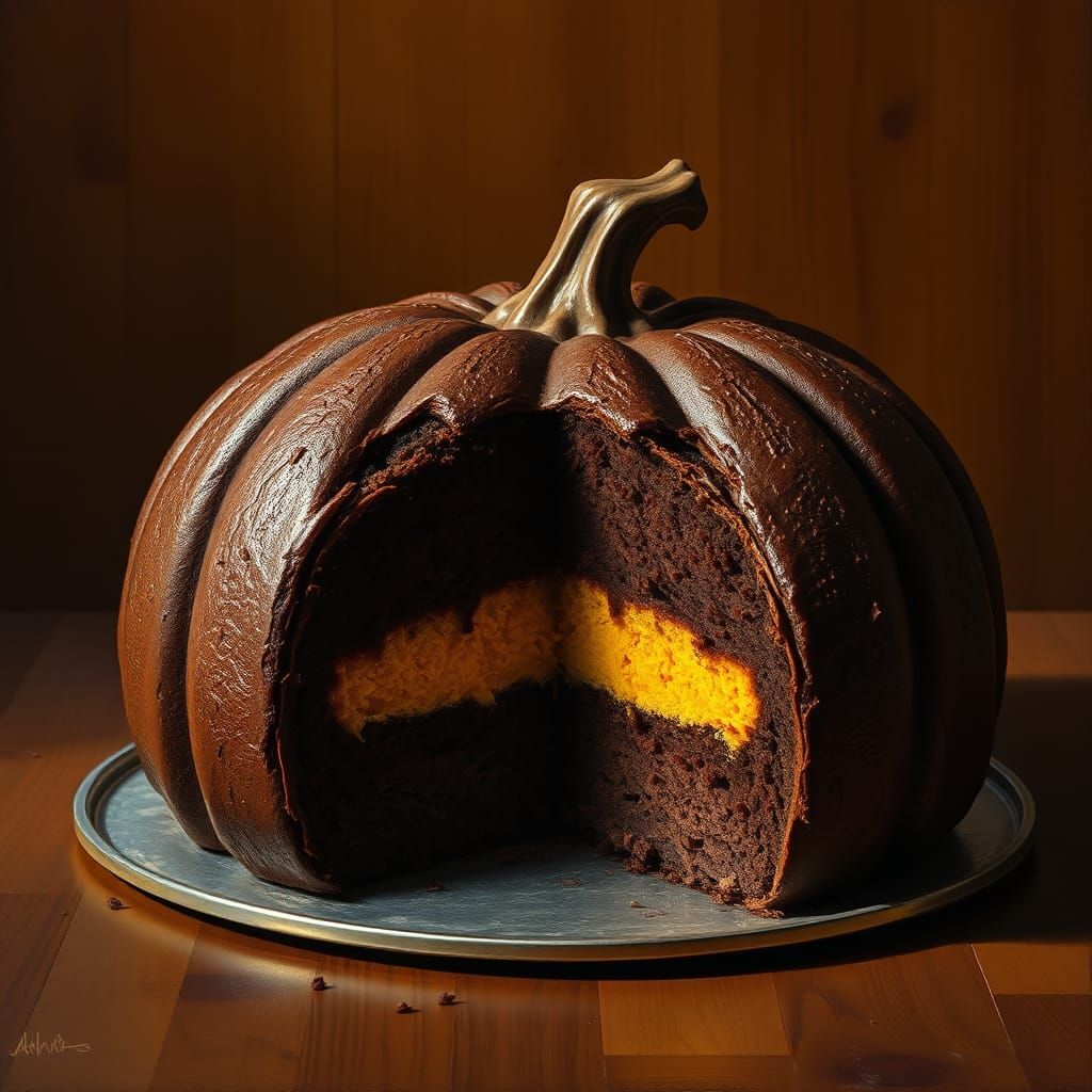 Jack-o'-Lantern Chocolate Cake as Pop Art Still Life