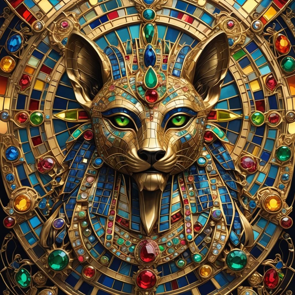 Anubis Brooch with Gold and Precious Stones