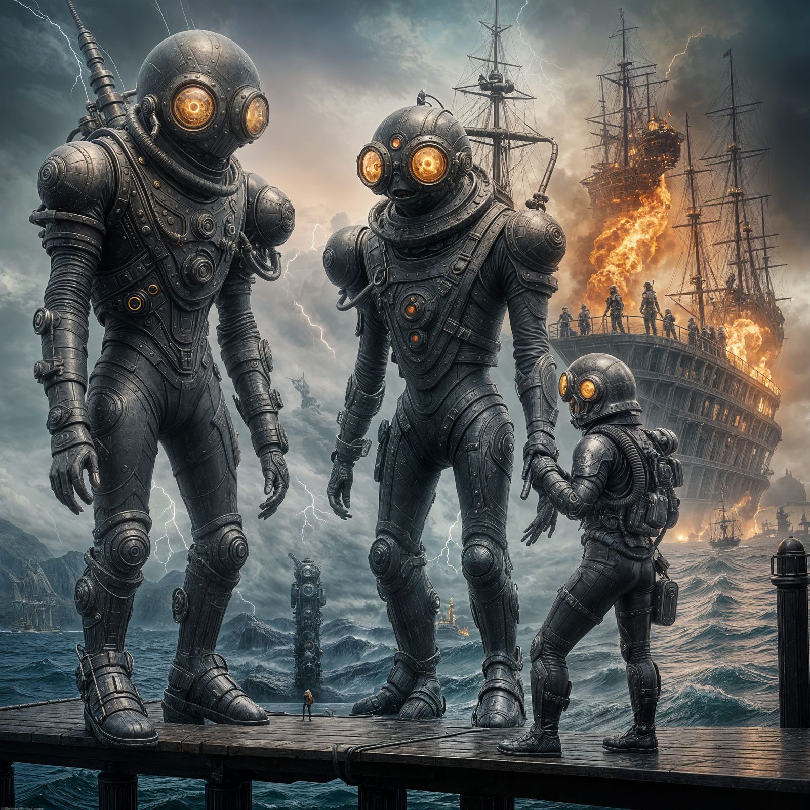 Deep-Sea Divers Stand Beside a Fantastical Alien Creature