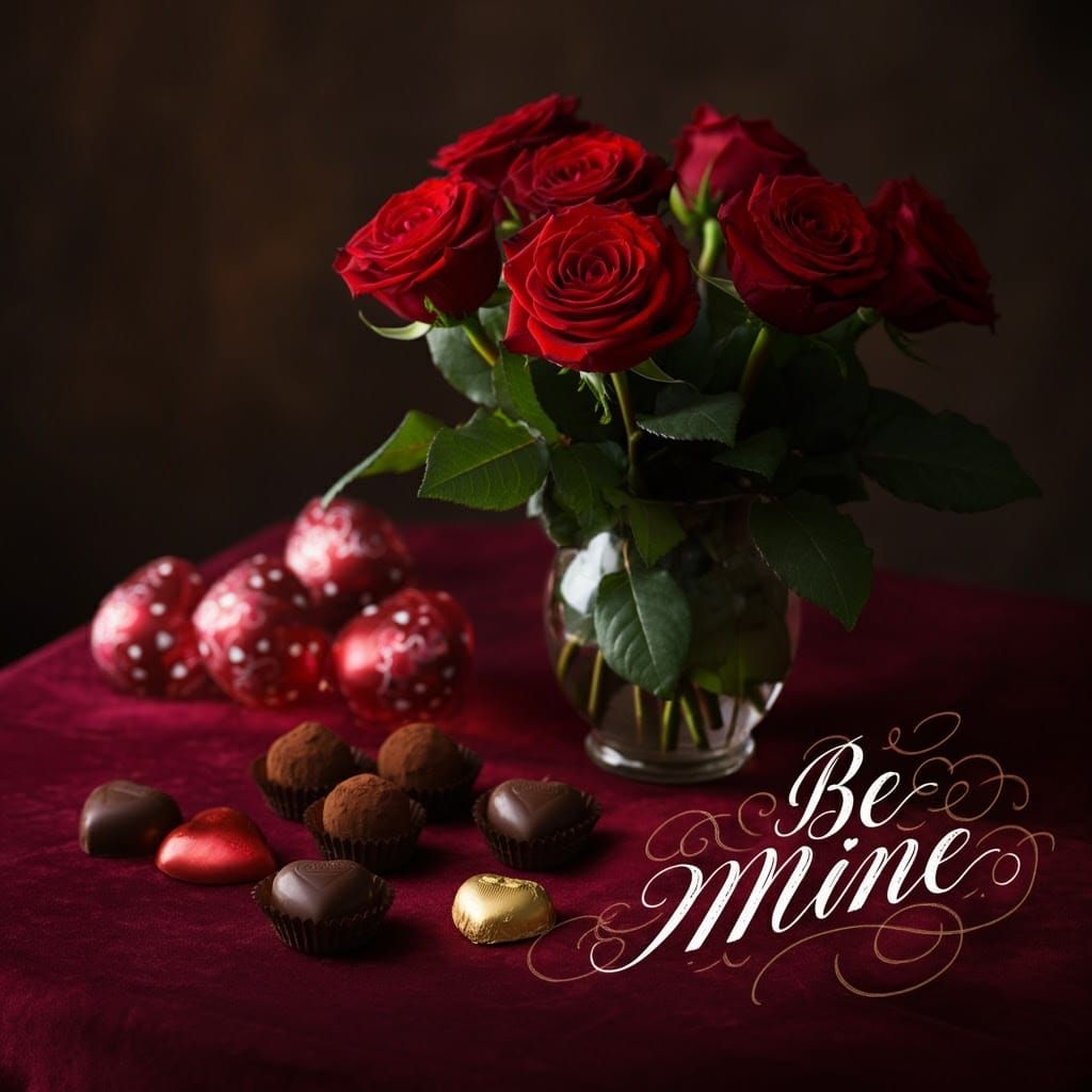 Romantic Floral Chocolate Still Life in Whimsical Digital Ar...