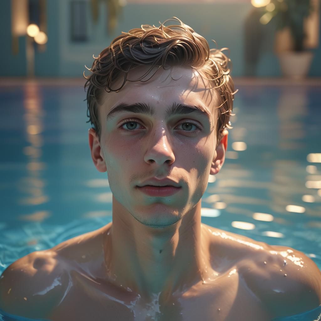 Hyperrealistic Portrait of a Swimmer in Evening Light