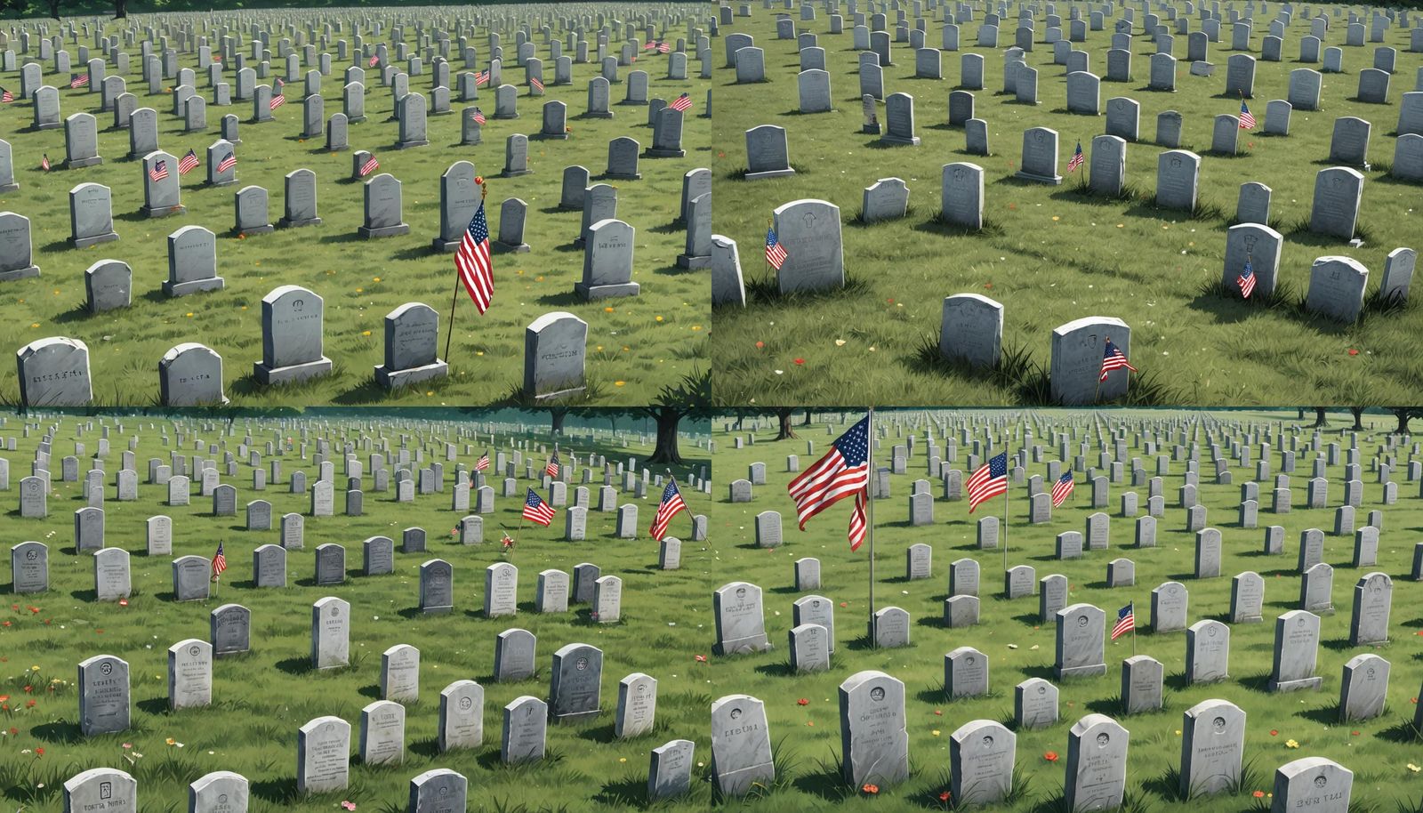 Cemetery Vista with American Flags, Anime Style